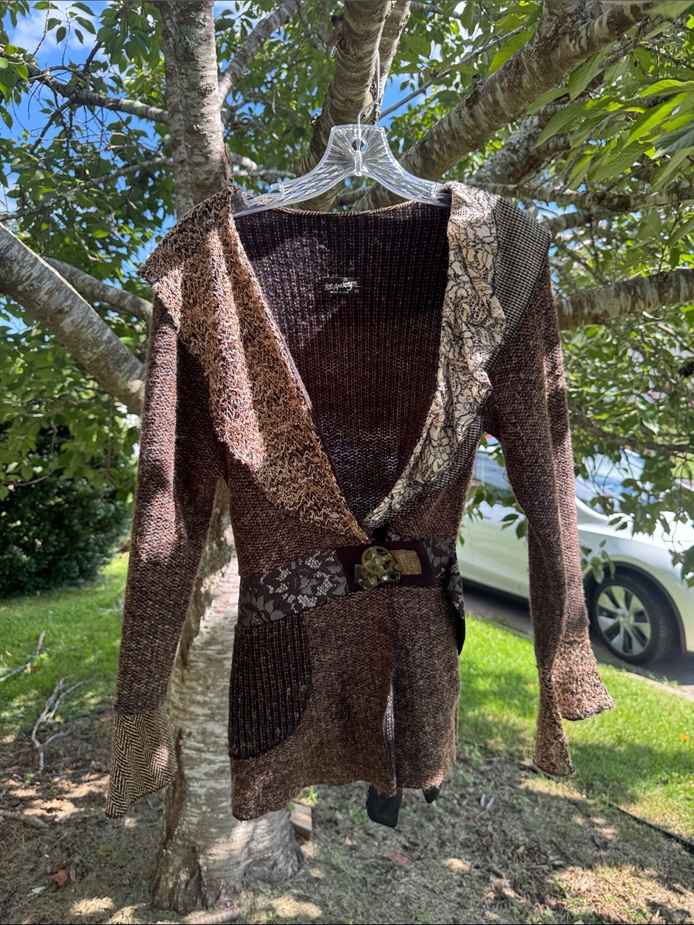 Lee Anderson Crochet Mixed-Knit Brown Women’s Sweater Cardigan Steam Punk